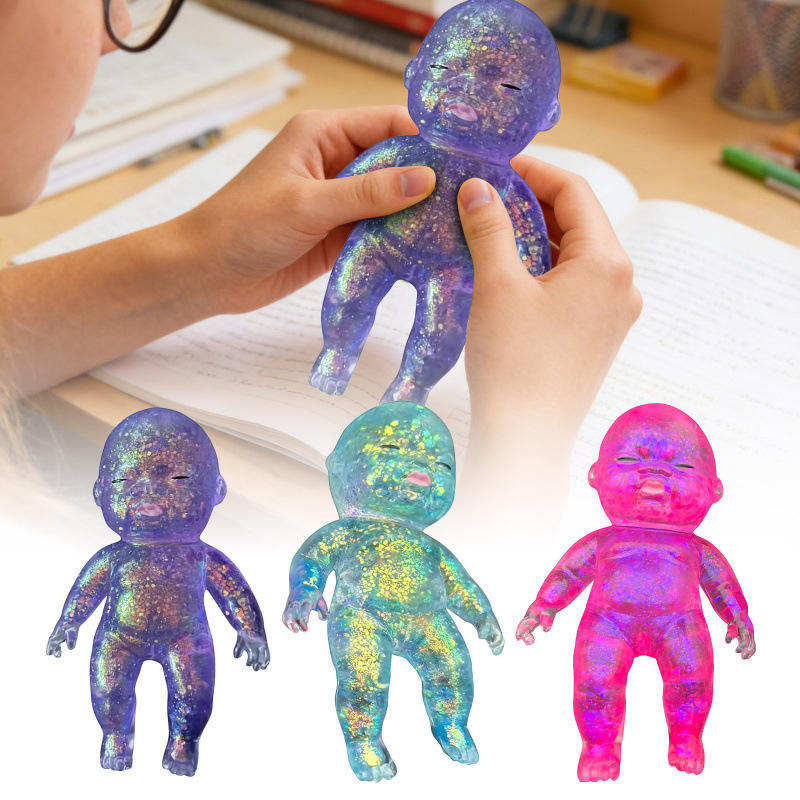 Funny Natasha Baby Squishy Toy 6" Tall Transparent Glitter Maltose Soft Stress Relief Slow Rebound Fidget Anti-stress Toy