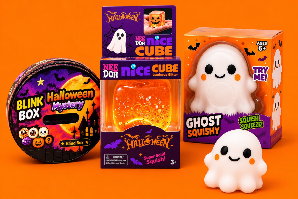 Halloween Squishy Bundle – Mystery Box, Glitter Cube & Ghost Squishy