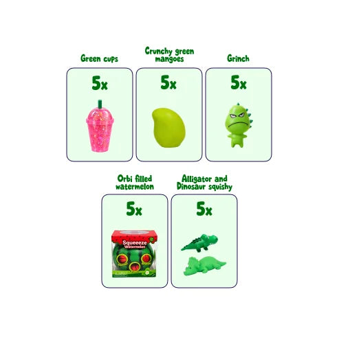 Green Squishy Mix Bundle – 25 Pieces - Holiday Edition