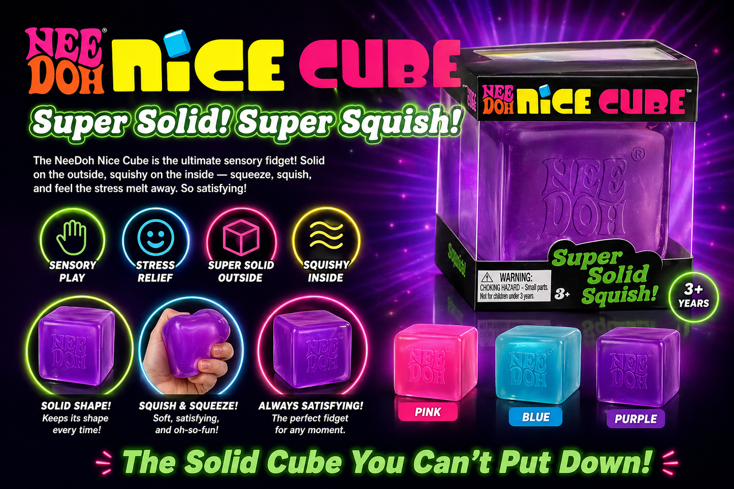 Needoh Squishy Set of 12 (mix colors) Nice Cube NEW HOTš„VIRAL Squeeze Toy - 2" Wide