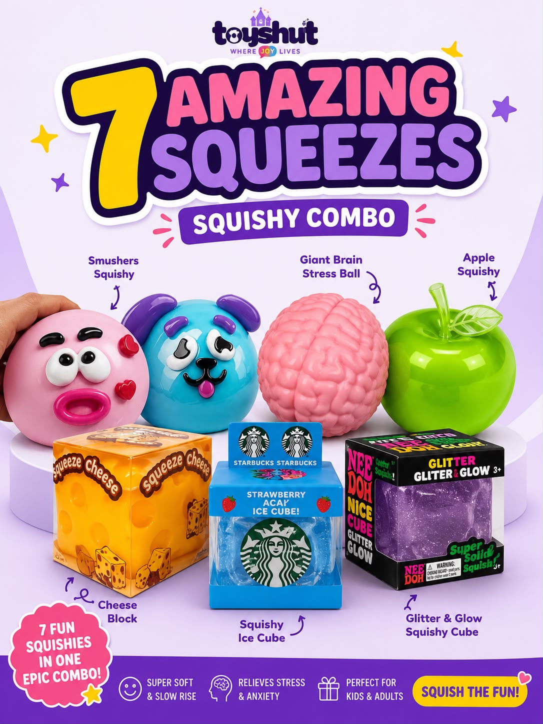 7 Amazing Squeezes Squishy Combo – Ultimate Sensory Toy Bundle