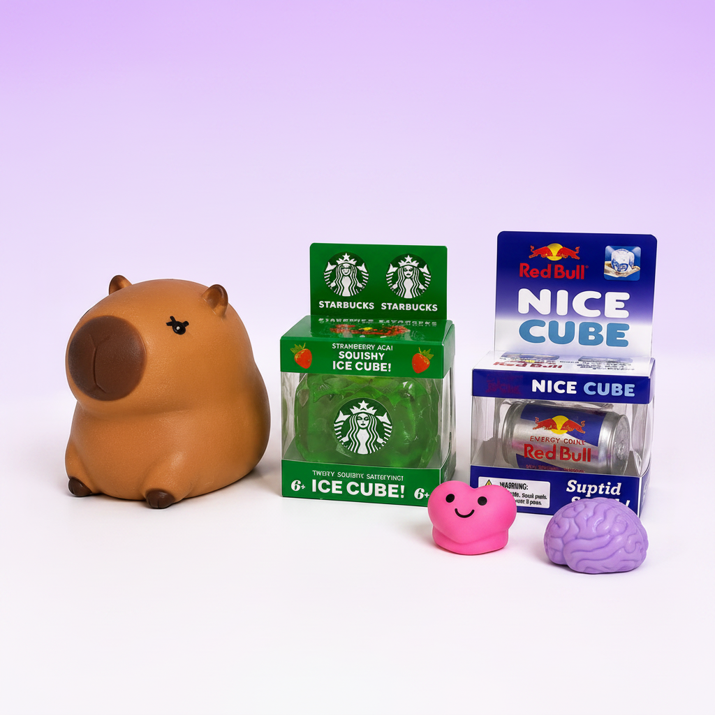 Small Capybara Squishy, Starbucks inspired Nice Cube, Redbull inspired Nice Cube - Ultimate Squishy Bundle – 3 Amazing Squishies | 3 Fun Squishies