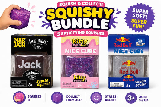 Jack Daniel's, Kitty Squarepants & Red Bull inspired Nice Cubes | Squishy Bundle – Squish & Collect | 3 Satisfying Squishes