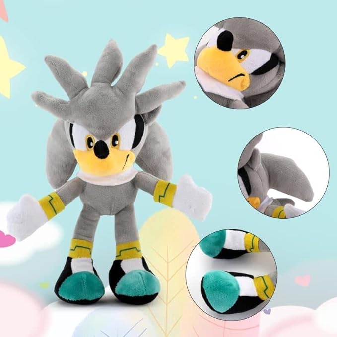 Silver Sonic Plush Toy | 11 Inch Sonic Metal Plush Toy for Kids