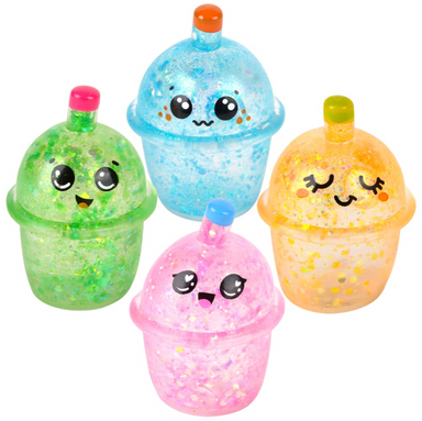 Kawaii Face Bubble Cup Glitter Squishy - Glitter Boba Cup Squishy