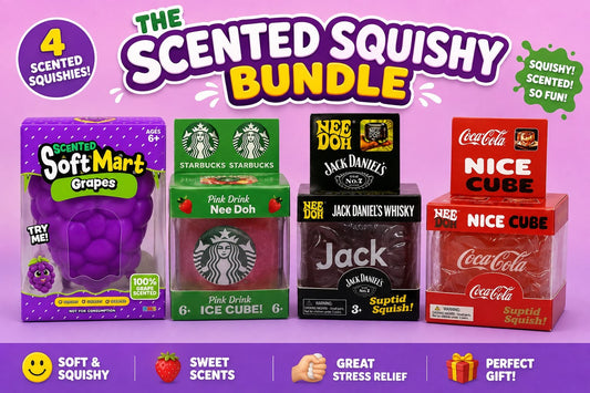 Soft Mart Grapes Squishy, Starbucks inspired Nice Cube, Jack Daniel's Whisky inspired Nice Cube & Coca-Cola inspired Nice Cube - The Squishy Bundle – 4 Squishies