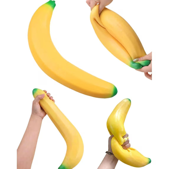 Banana Slow Rising 6" Tall Stress Relief Toys for Adults, Fun Fidget Sensory Toys for Anxiety Relief and Focus, Soft Pinch and Release Novelty Gift (Pack of 4)