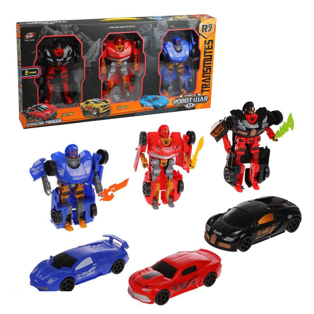 Toys Roboforces Transformers Deformed Car Robot – Set of 3 Transformable Robot Set, Black, Red and Orange – Convertible Action Figure Gifts Toy for Children from 3 Years – 20 cm