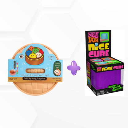 Needoh Squishy Nice Cube- 2" Wide - (Pack of 1) + Squishy Dumpling MYSTERY (Pack of 1)