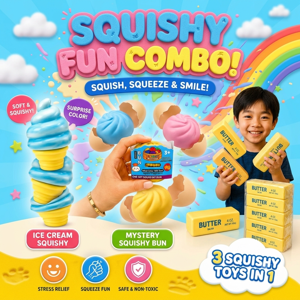 Squishy Bundle - Mini Glitter Dumpling Butter Squishy Ice Cream Cone - x3 each