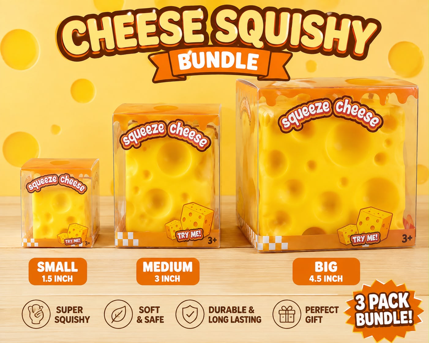 Cheese Squishy Bundle - Jumbo Medium & Small Squishy Bundle