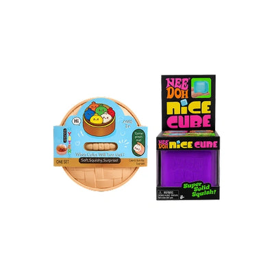 Needoh Squishy Nice Cube- 2" Wide - (Pack of 1) + Squishy Dumpling MYSTERY (Pack of 1)