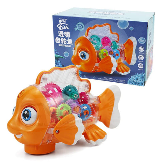 Tipmant Cute Electric Fish Toy Electronic Goldfish Animal Vehicle Car Auto Driving, Transparent Gears, Music, Luminous Lights, Baby Toddler Kids Birthday Gifts