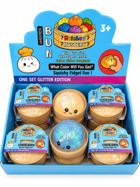 Dumpling Squishy Glitter Mystery Toy | Mystery Squishy Dumplings Set for Kids | Surprise Dumpling Glitter Squishy, Rare Dumplings Bun Stress Relief Fidget Set, Random Colors
