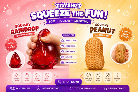 Squishy Raindrop & Peanut Bundle – Glitter Fidget Toy + Tall Stress Peanut