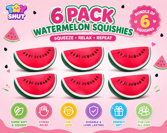 6 Pack Watermelon Squishies – Stress Relief Squishy Toy Bundle