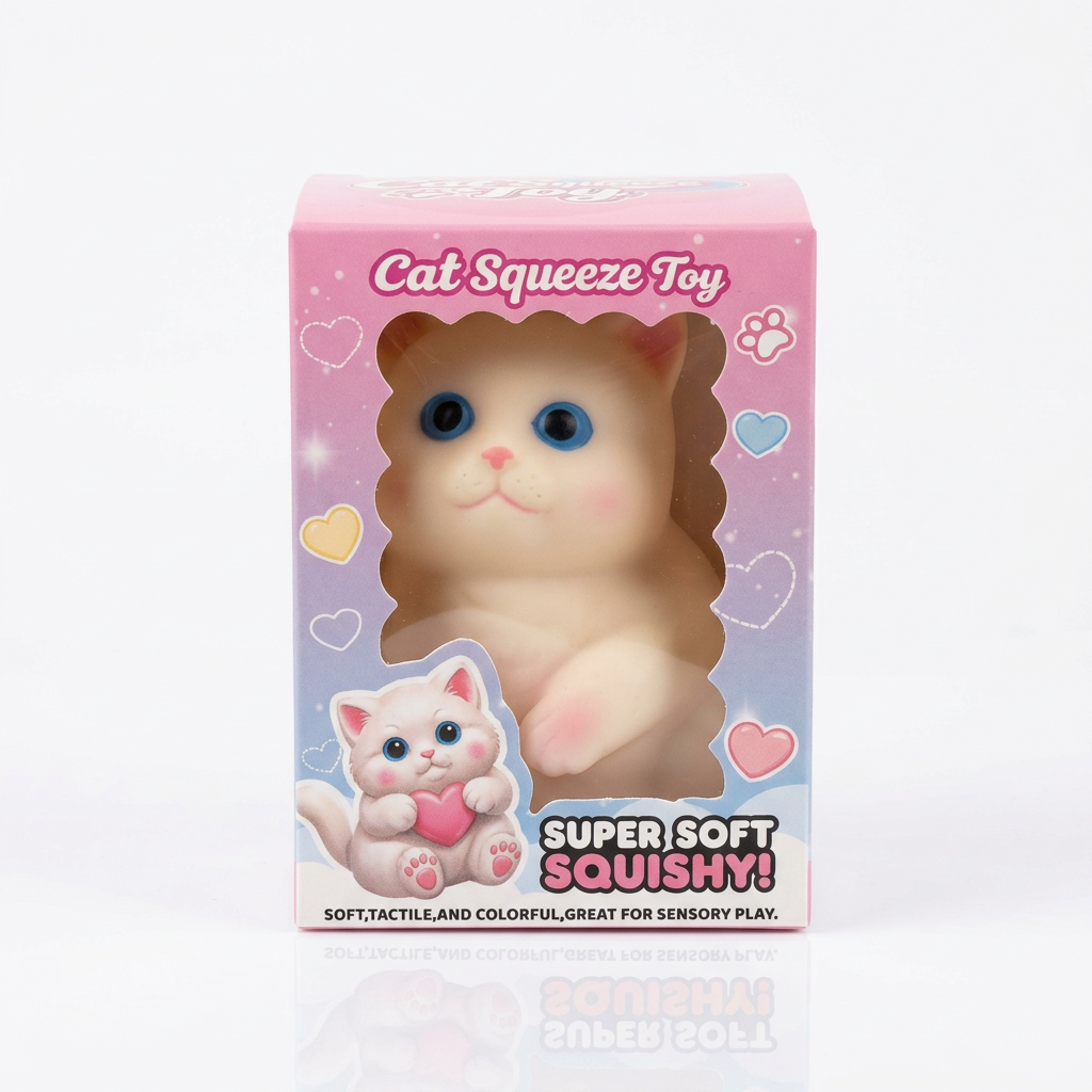 Cat Squeeze Toy box on a clean white background