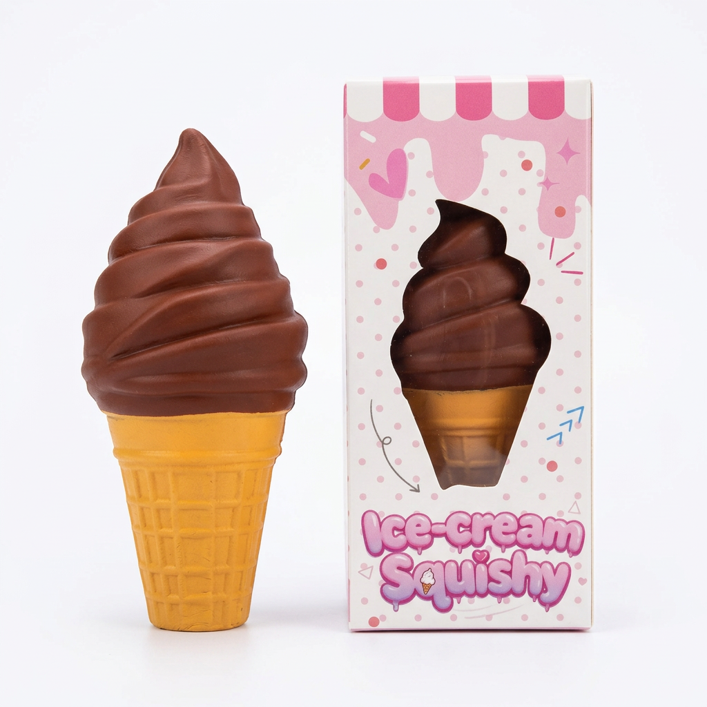 Crunchy ice cream cone squishy with its box
