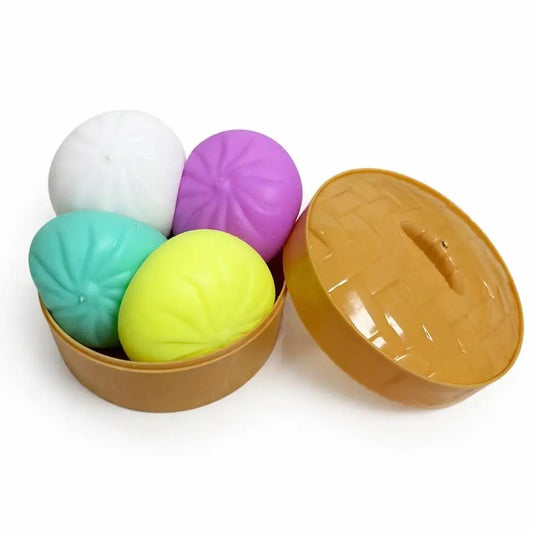Mini Squishy Bao Dumpling Set – 4pc Pastel Squeeze Toys