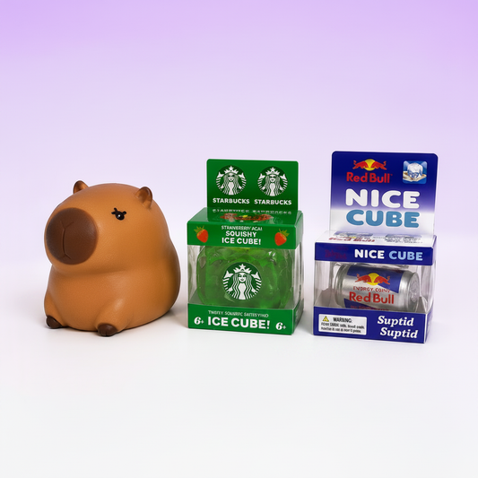 Small Capybara Squishy, Starbucks inspired Nice Cube, Redbull inspired Nice Cube - Ultimate Squishy Bundle – 3 Amazing Squishies | 3 Fun Squishies
