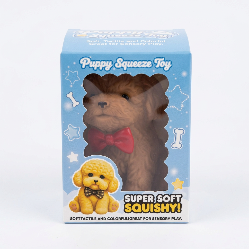 Puppy Squeeze Toy box on a clean white background