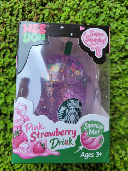 Pink Strawberry Drink Glitter Starbucks Coffee Cup Super Squishy Sensory Stress Fidget Squeeze Toy Box for Kids Adults