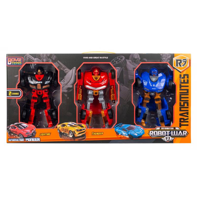 Toys Roboforces Transformers Deformed Car Robot – Set of 3 Transformable Robot Set, Black, Red and Orange – Convertible Action Figure Gifts Toy for Children from 3 Years – 20 cm
