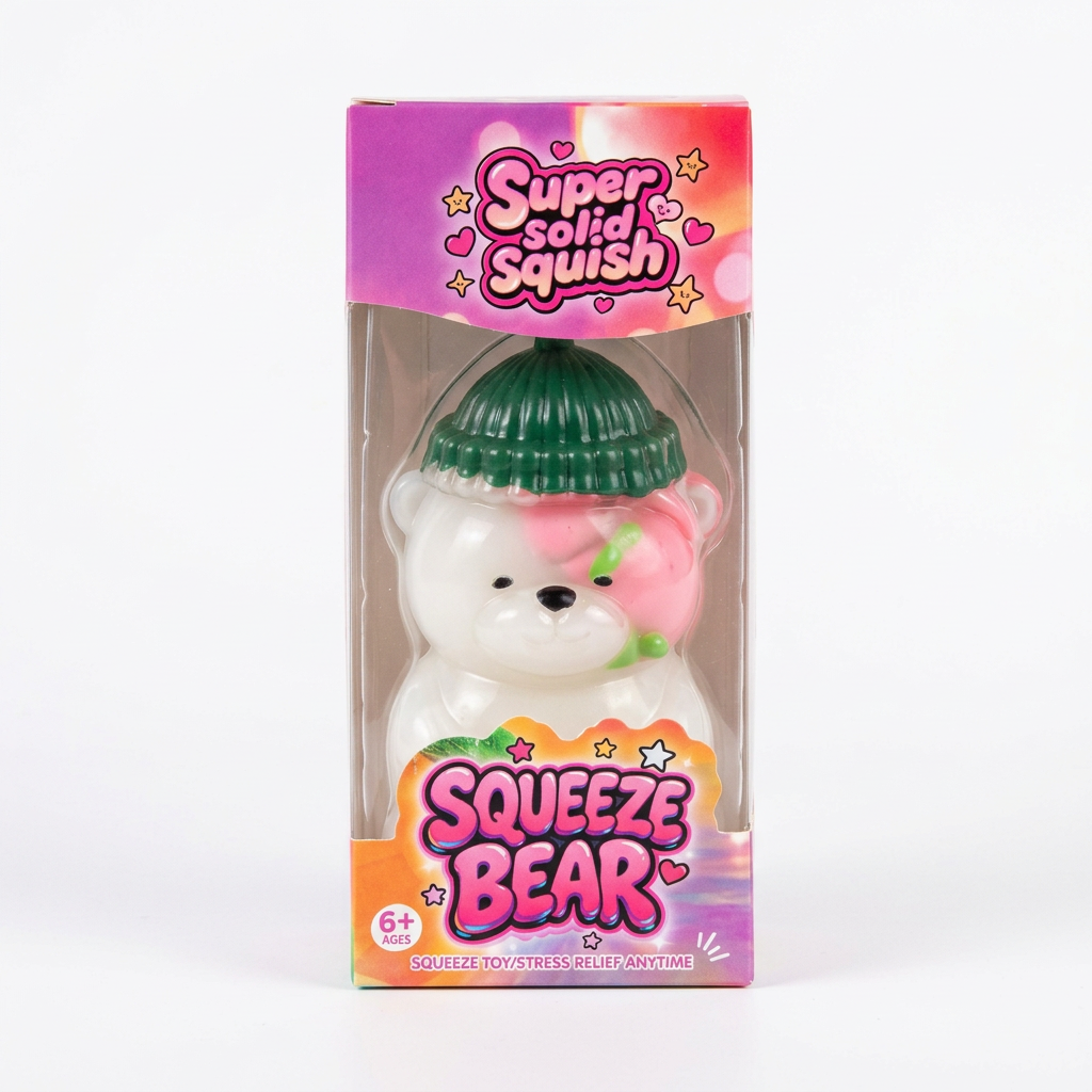 Squeeze Bear squishy box on a clean white background